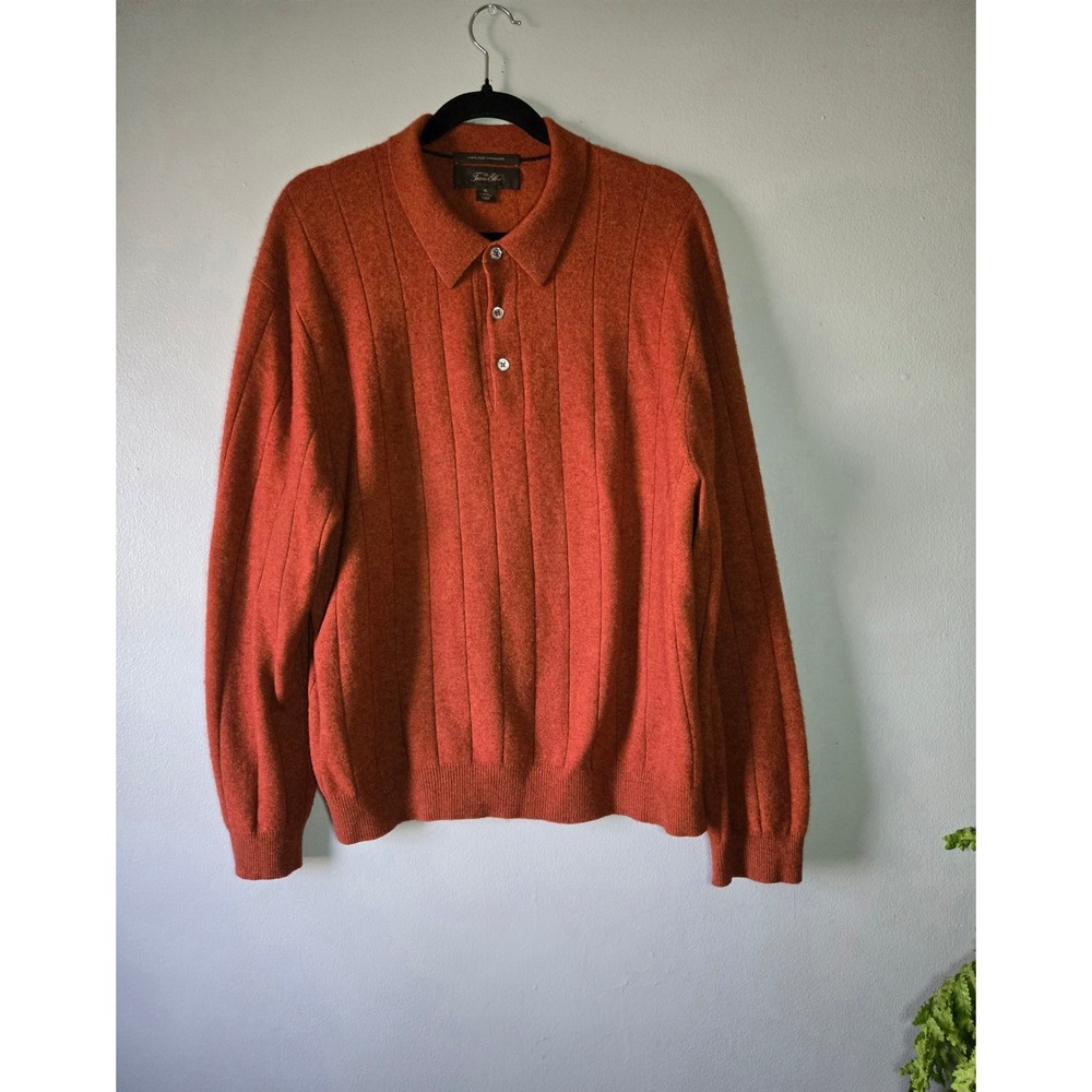Tasso Elba 100% Cashmere Ribbed Polo Sweater -Size‎ XL
